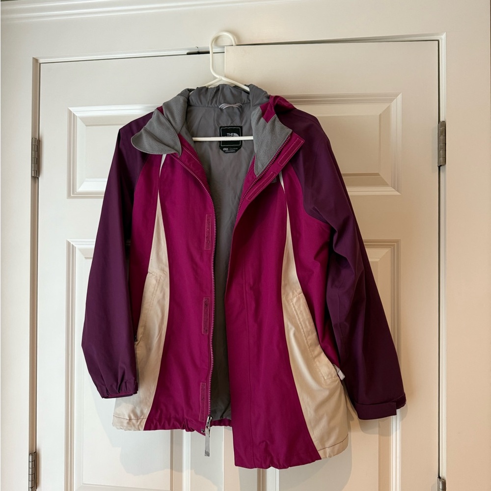 Kids’ XL Waterproof Jacket. Purple and Cream.